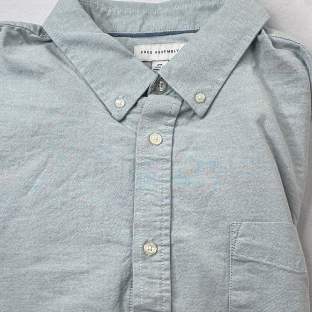 Free Assembly Mens LS Oxford Shirt Aqua Splash Light Blue Green 2XL New preppy